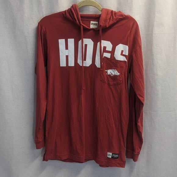 Pink by Victoria's Secret XS Fits Like M Arkansas Razorback Tee Shirt Hoodie - Picture 1 of 13